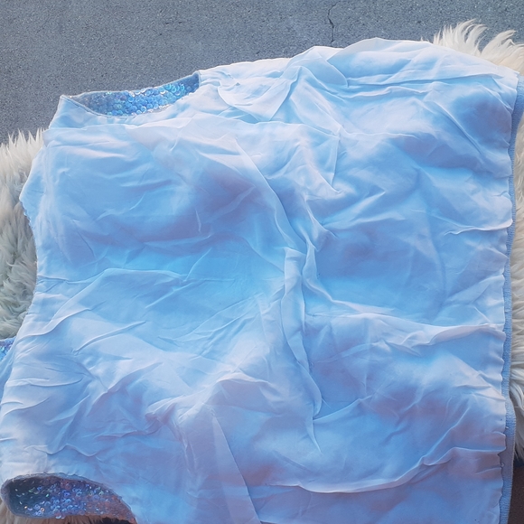 VTG 60s Hand Beaded Blue Sequin Wool Party Evening blouse sleeveless Top S M - Picture 10 of 14